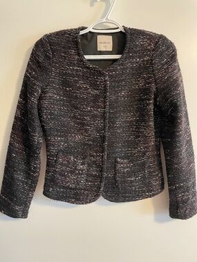 EUC Smart Set Black Purple Tweed Fitted Blazer Waist Length Snap Pocket X-Small